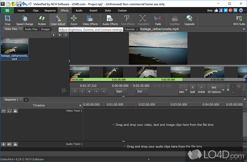 Manual settings to refine color, saturation, and brightness - Screenshot of VideoPad Video Editor Free