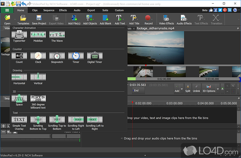 VideoPad Video Editor Free: Simple interface - Screenshot of VideoPad Video Editor Free