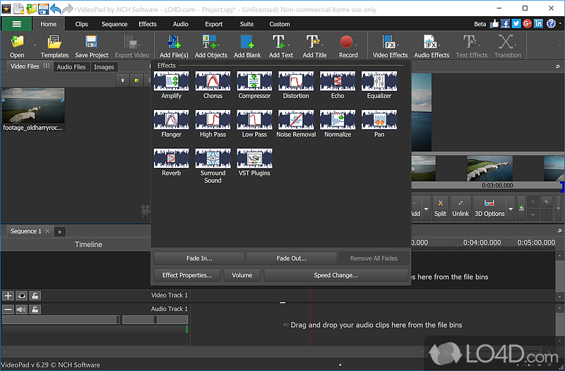 Text snippets, color correction, and light balance - Screenshot of VideoPad Video Editor Free