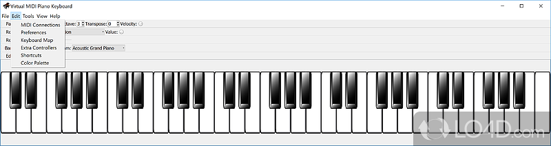 An intuitive, interactive keyboard layout - Screenshot of Virtual MIDI Piano Keyboard