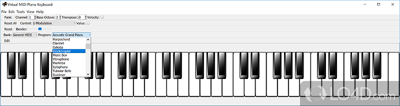 Adjust audio input, select instruments, and more - Screenshot of Virtual MIDI Piano Keyboard