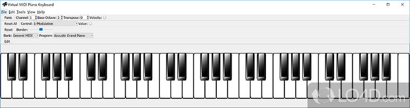 Program designed for all computer users who want to practice playing the piano in a virtual environment with options - Screenshot of Virtual MIDI Piano Keyboard