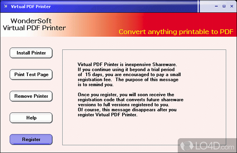 Virtual PDF Printer: User interface - Screenshot of Virtual PDF Printer