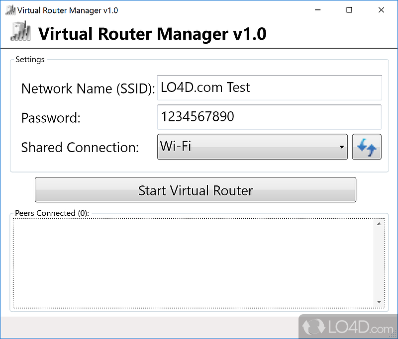 Transform home or work computer into a WiFi hotspot so that preferred mobile device can connect wirelessly to the Internet - Screenshot of Virtual Router Manager