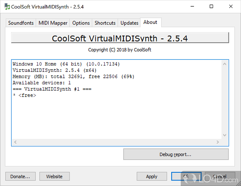 VirtualMIDISynth: User interface - Screenshot of VirtualMIDISynth