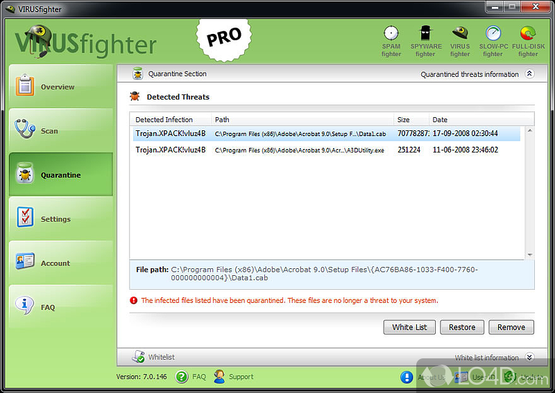 Light antivirus solution - Screenshot of VIRUSfighter