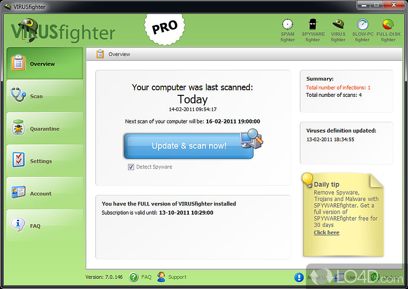 Secure and Antivirus software - Screenshot of VIRUSfighter