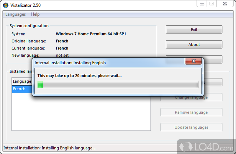 Change the display language of Windows 7 or Vista - Screenshot of Vistalizator