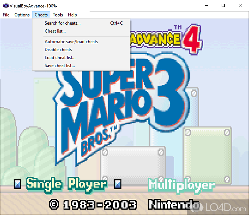 Includes support for applying cheats - Screenshot of Visual Boy Advance