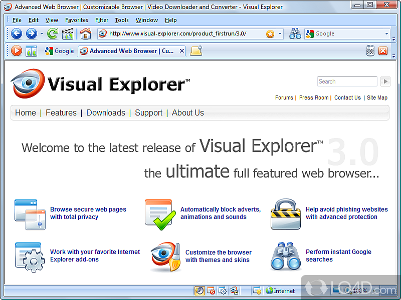 Browse the web in style, with various skins to choose from - Screenshot of Visual Explorer