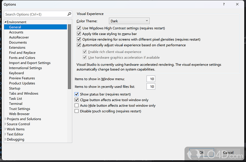 Limited in features and power - Screenshot of Visual Studio 2019