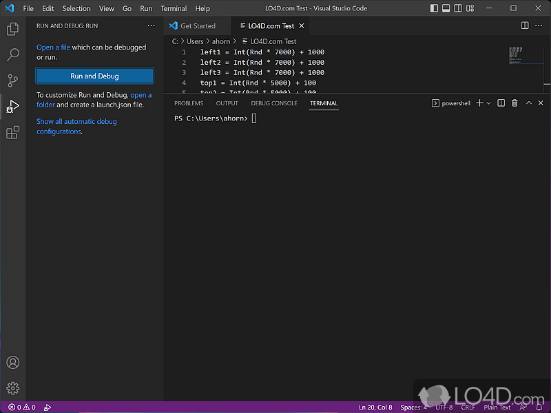 Coding and debugging quite effortless - Screenshot of Visual Studio Code