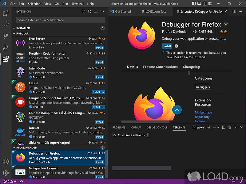 Quickly code, debug, and build apps - Screenshot of Visual Studio Code