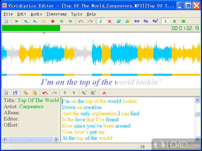 VividLyrics: User interface - Screenshot of VividLyrics