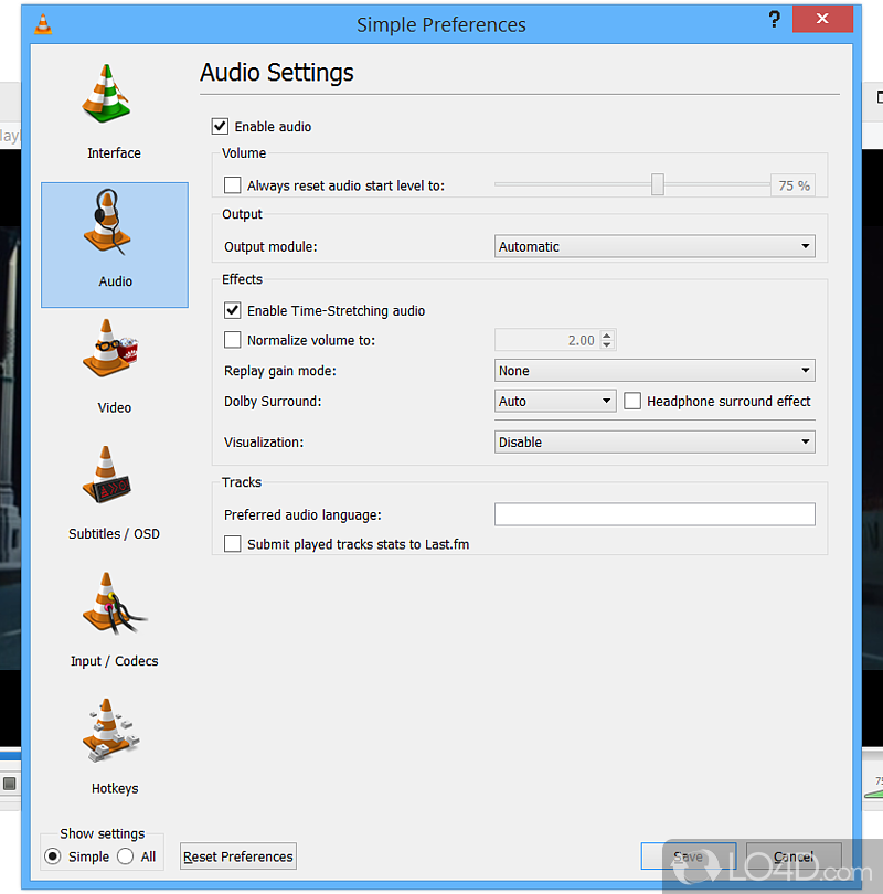 Play files in MKV, FLV, WMV, SWF, and other formats as well as toggle different audio controls with time-stretching, gain mode a - Screenshot of VLC Media Player