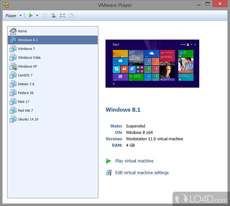 Excellent virtualization software - Screenshot of VMware Workstation Player