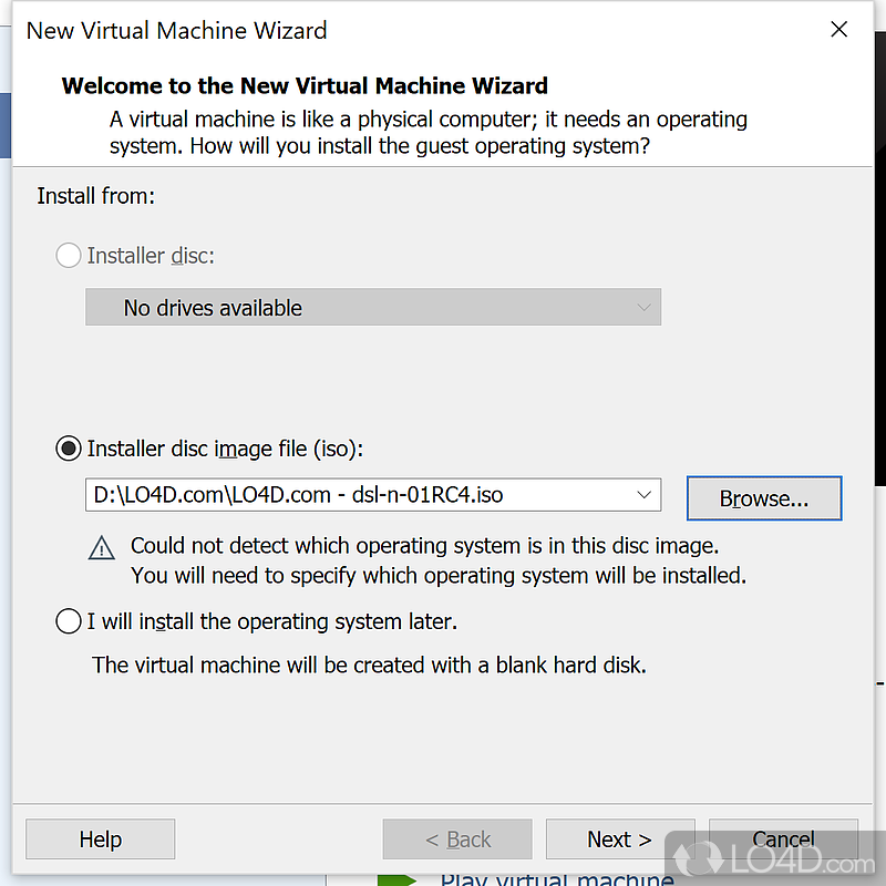 Splitting a virtual disk and customizing its hardware - Screenshot of VMware Workstation Player