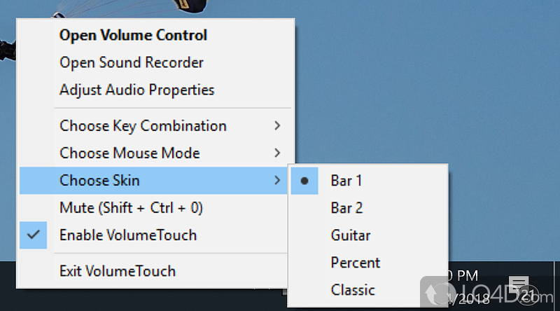 Select a hotkey and mouse mode - Screenshot of VolumeTouch