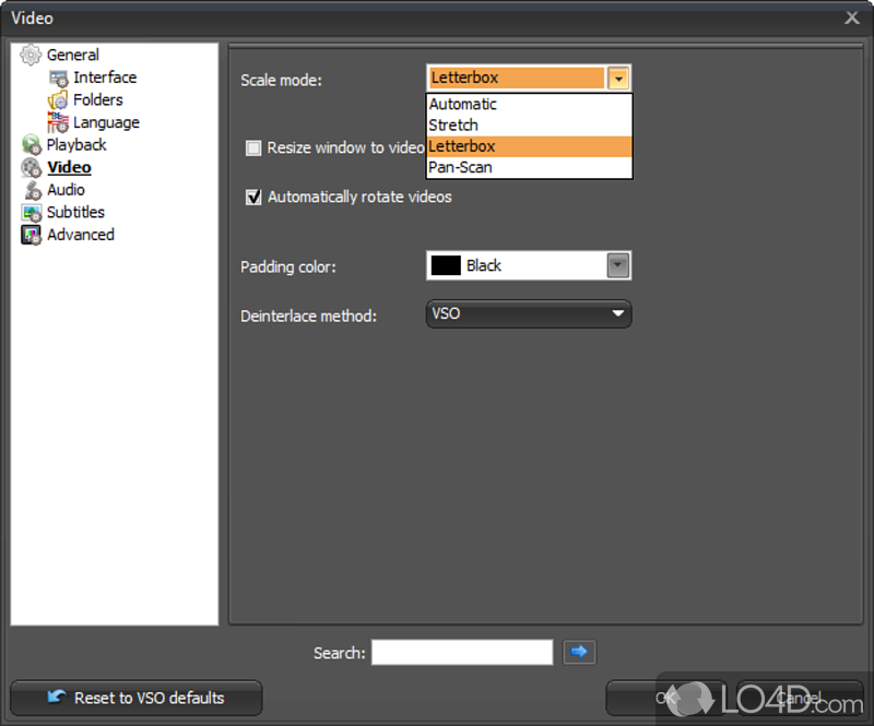 VSO Media Player: User interface - Screenshot of VSO Media Player