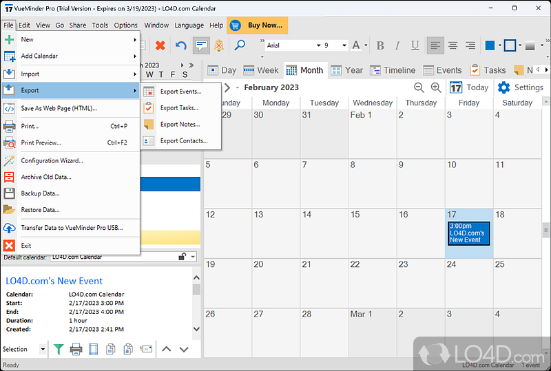 Calendar to organize schedule and provide reminders of events and tasks - Screenshot of VueMinder Pro