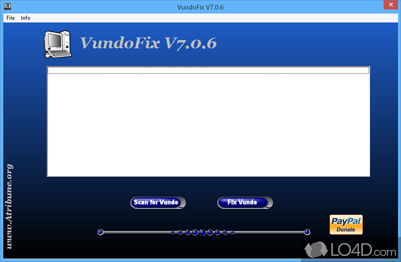 Small-sized and app designed to remove the Virtumonde infections from known hiding areas and custom files - Screenshot of VundoFix