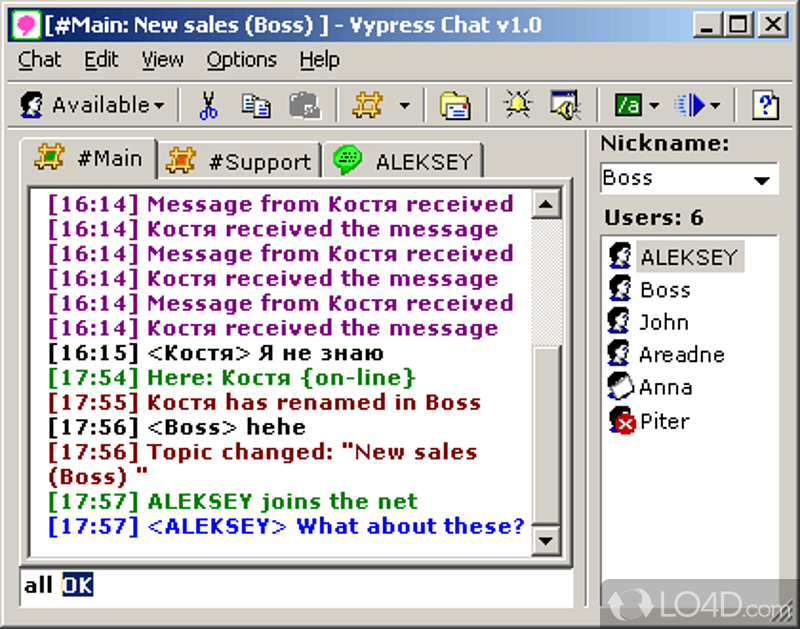 Real-time chat software that facilitates conversations between several people in virtual chat rooms - Screenshot of Vypress Chat