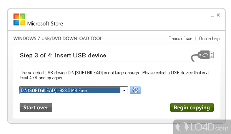 Install Windows ISO purchase with a USB drive painlessly - Screenshot of Windows USB/DVD Download Tool