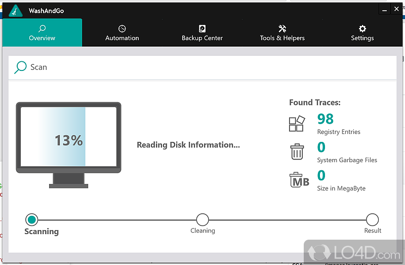 Scan PC and easily remove junk files and unnecessary content - Screenshot of WashAndGo