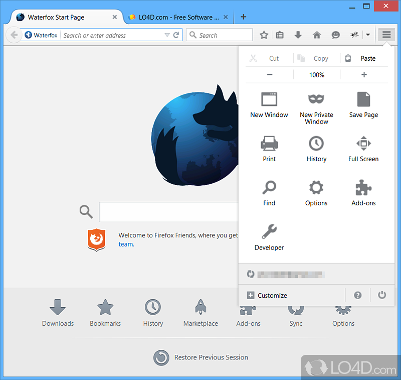 Fast browser running 64-bit code of Mozilla Firefox - Screenshot of Waterfox Portable