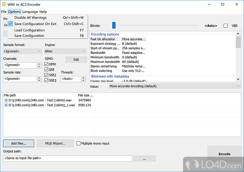 WAV to AC3 Encoder: Batch processing - Screenshot of WAV to AC3 Encoder