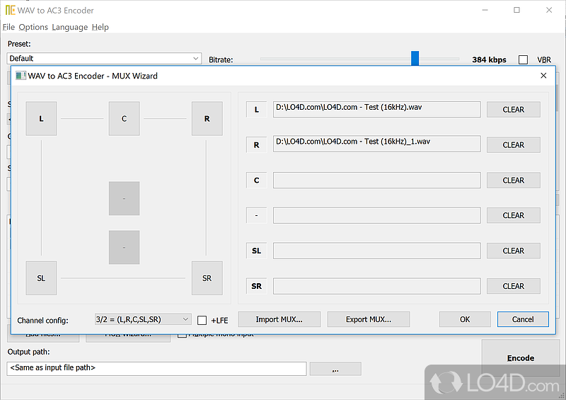 Built-in MUX wizard - Screenshot of WAV to AC3 Encoder