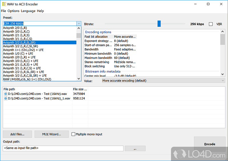 WAV to AC3 Encoder: Performance - Screenshot of WAV to AC3 Encoder