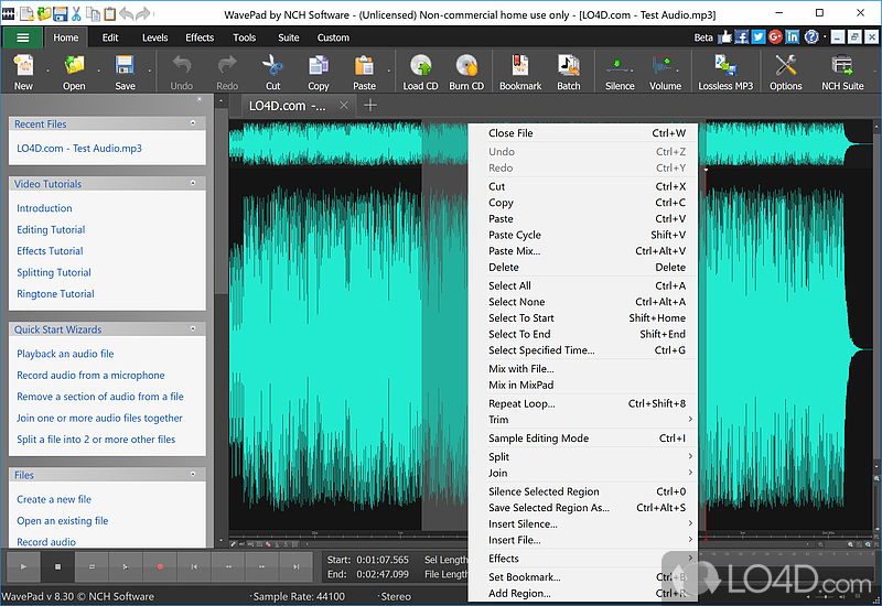 Convert multiple songs, audio record and burn your results to CDs - Screenshot of WavePad