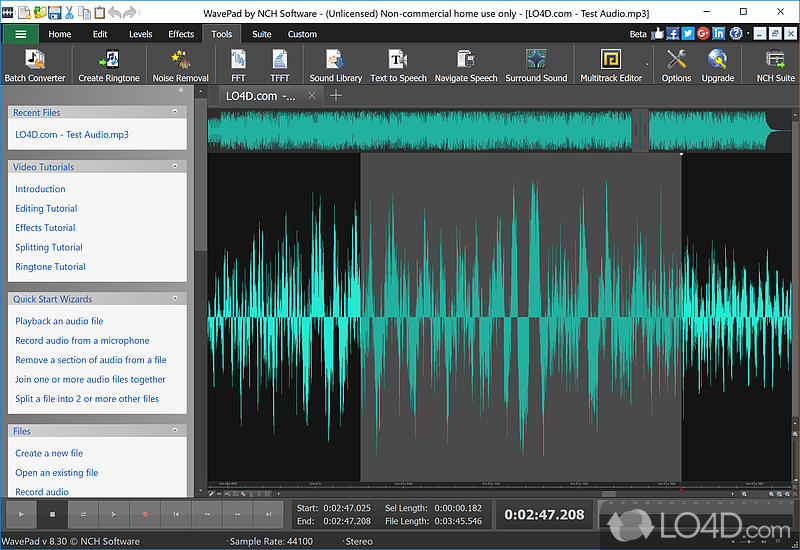 Simple audio editor for MP3 and other file types - Screenshot of WavePad