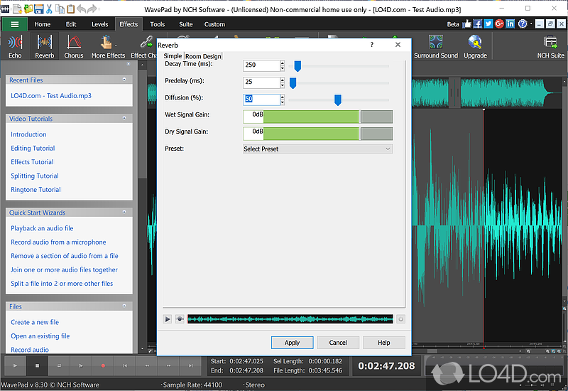 Manipulate audio clips - Screenshot of WavePad