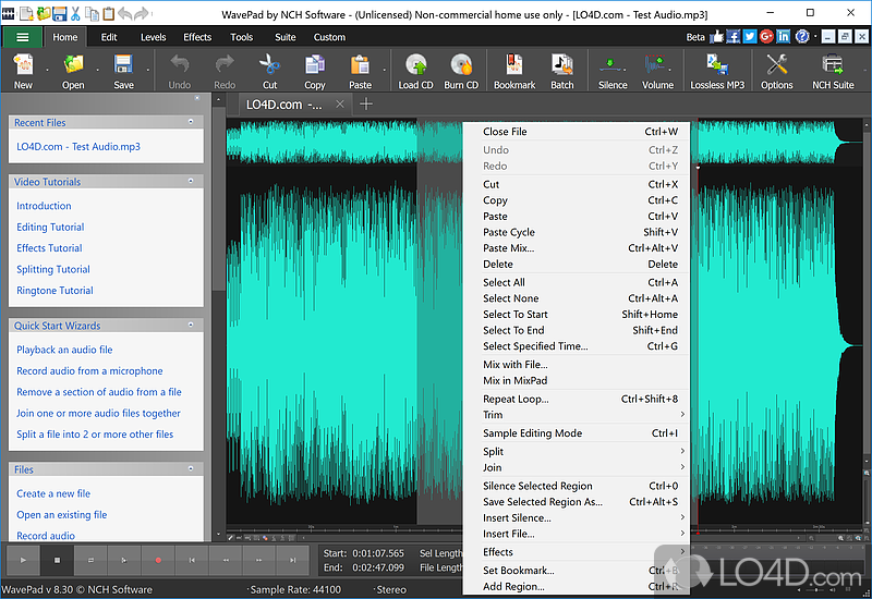 A free and powerful music editor - Screenshot of Wavepad Free