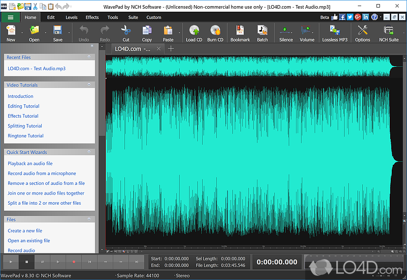 Simple audio editor for MP3 and other file types - Screenshot of Wavepad Free