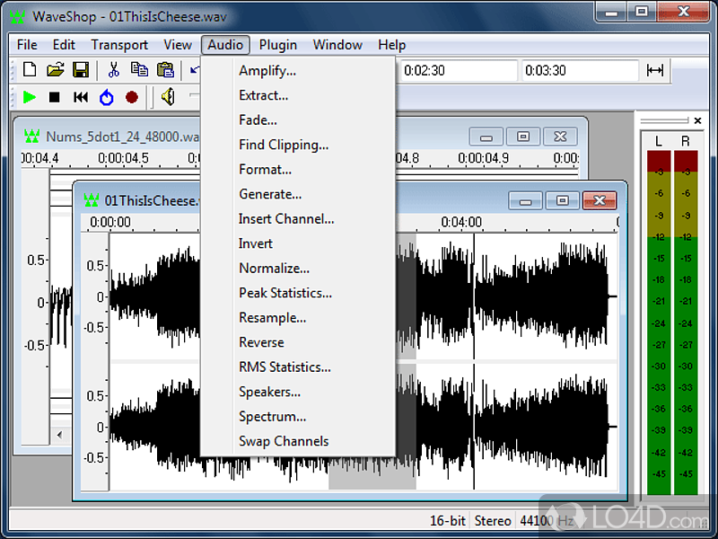 Audio editor with a long list of features, fading - Screenshot of WaveShop
