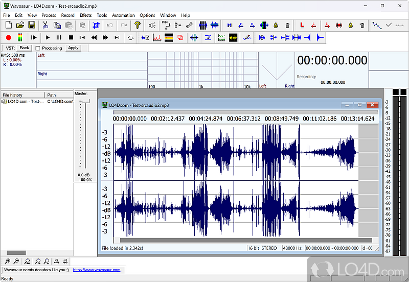Tool for editing audio files that has batch process capabilities - Screenshot of Wavosaur