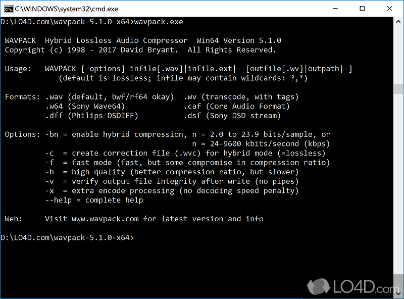 Completely open audio compression format providing lossless, high-quality lossy - Screenshot of WavPack