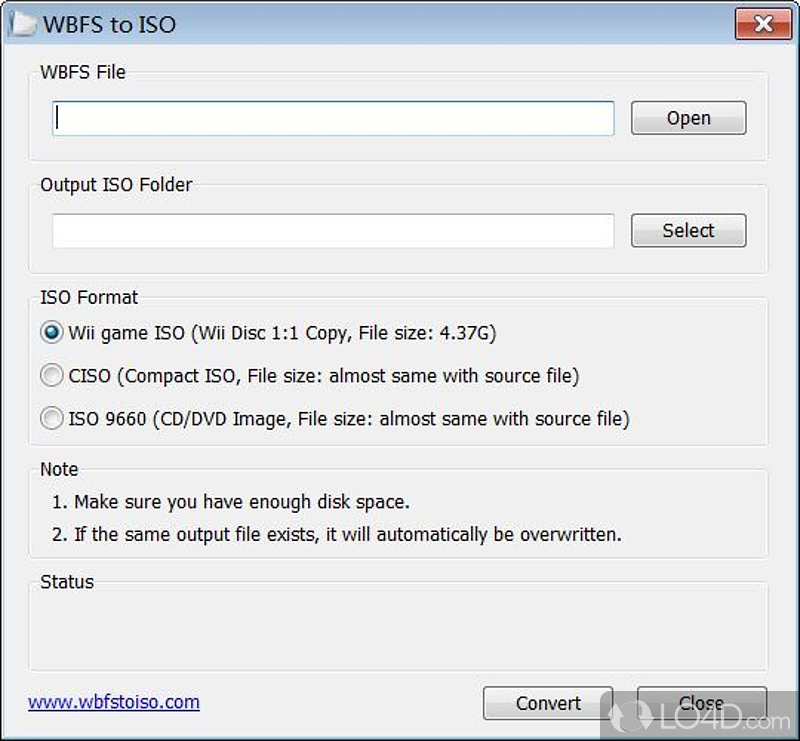 Turns WBFS files into Wii game ISO files - Screenshot of WBFS to ISO