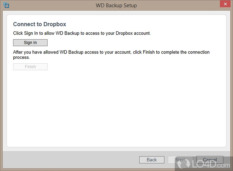 Back up important files to the hard drive, USB drive, network location - Screenshot of WD Backup