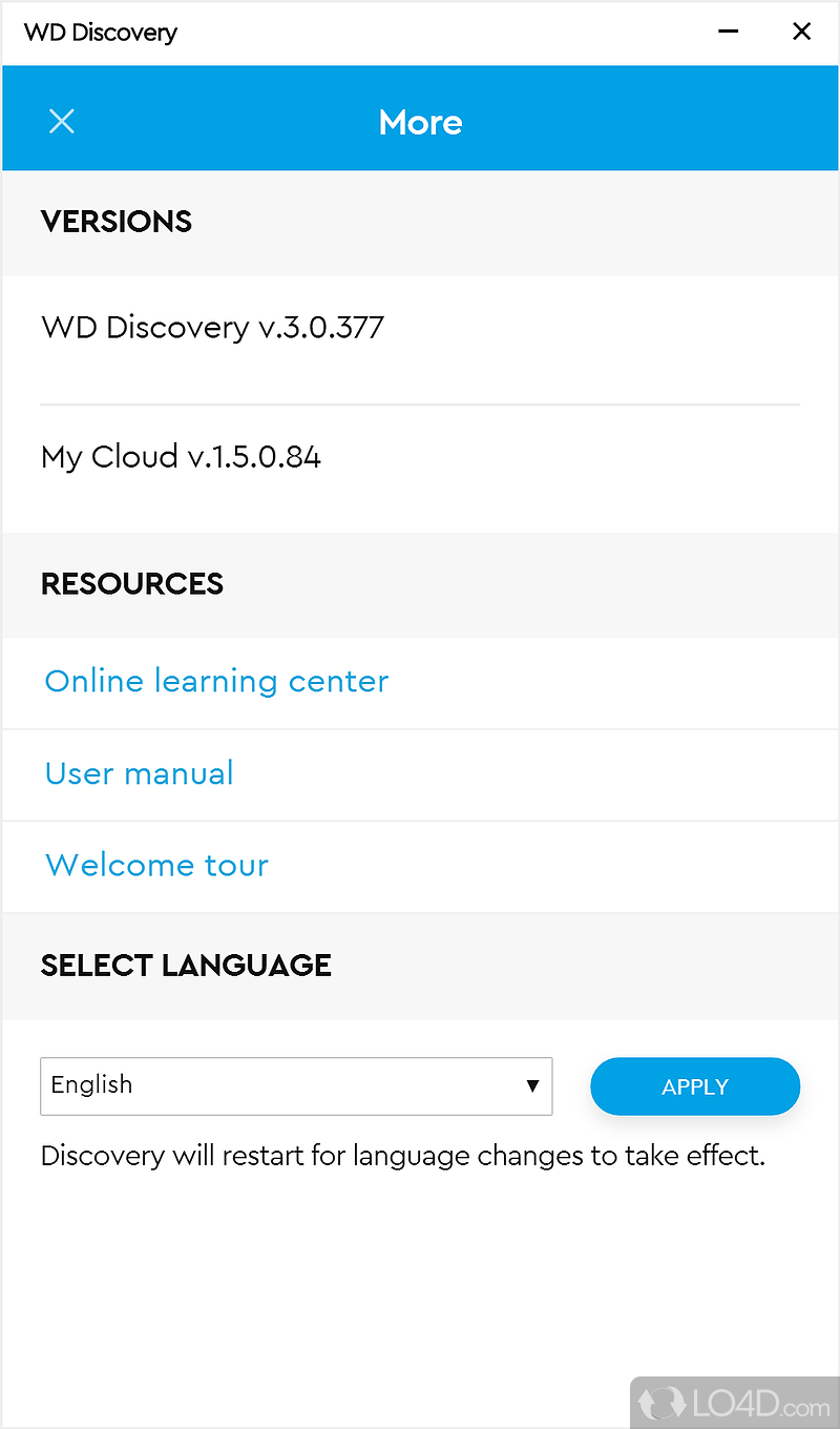 Western Digital Discovery - Screenshot of WD Discovery