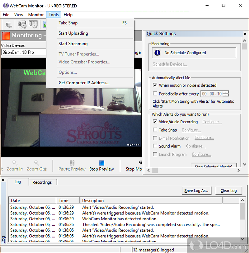 Webcam surveillance software for home - Screenshot of WebCam Monitor