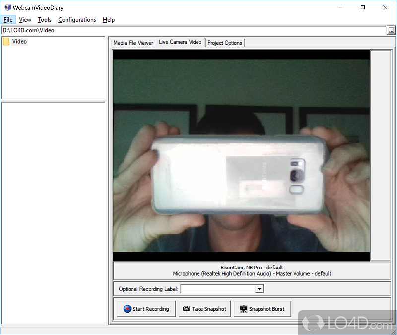 Record snapshots and videos from webcam at the touch of a hotkey - Screenshot of Webcam Video Diary