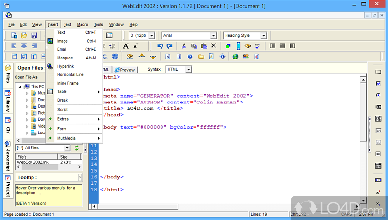 HTML editor with all the normal features plus many more - Screenshot of WebEdit