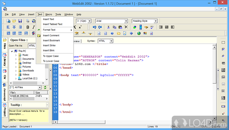 WebEdit: User interface - Screenshot of WebEdit