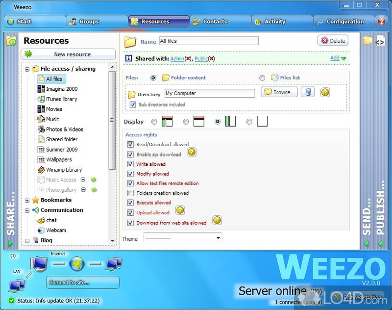 Control and access the files from your home computer from any other computer with an Internet connection - Screenshot of Weezo