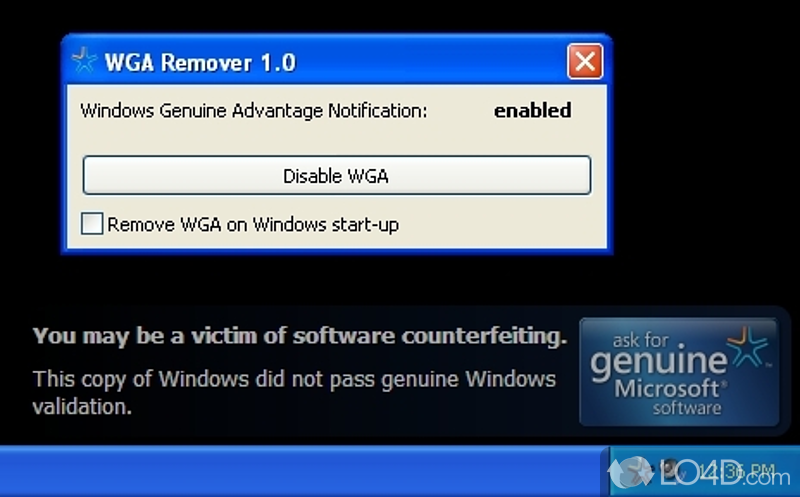 Get rid of Windows Genuine Advantage Notification quickly - Screenshot of WGA Remover