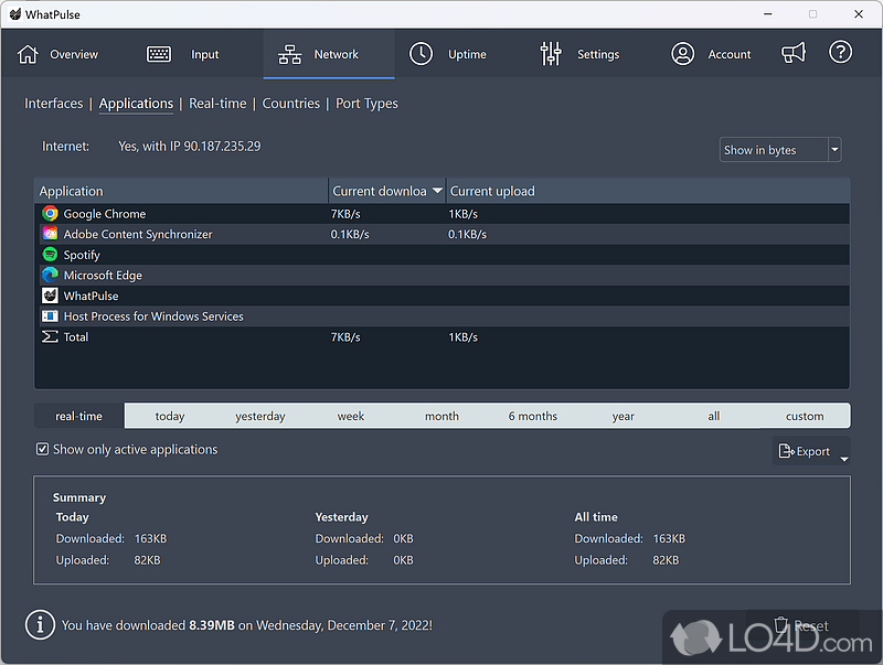 WhatPulse: User interface - Screenshot of WhatPulse